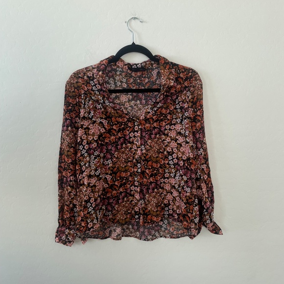 Floral Button Down Coquette Picnic Summer Hipster Hippie Boho Bohemian Blouse - Picture 7 of 7